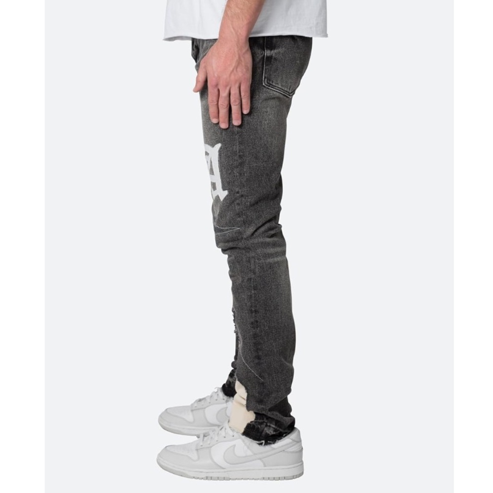 🌹🆕 mnml D198 War straight denim Men's Black Graphic Y2K Jeans size 31R - Picture 3 of 7